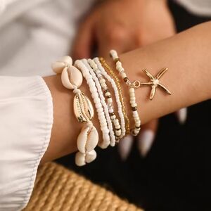 7pcs Gold & White Shell Bracelet Set